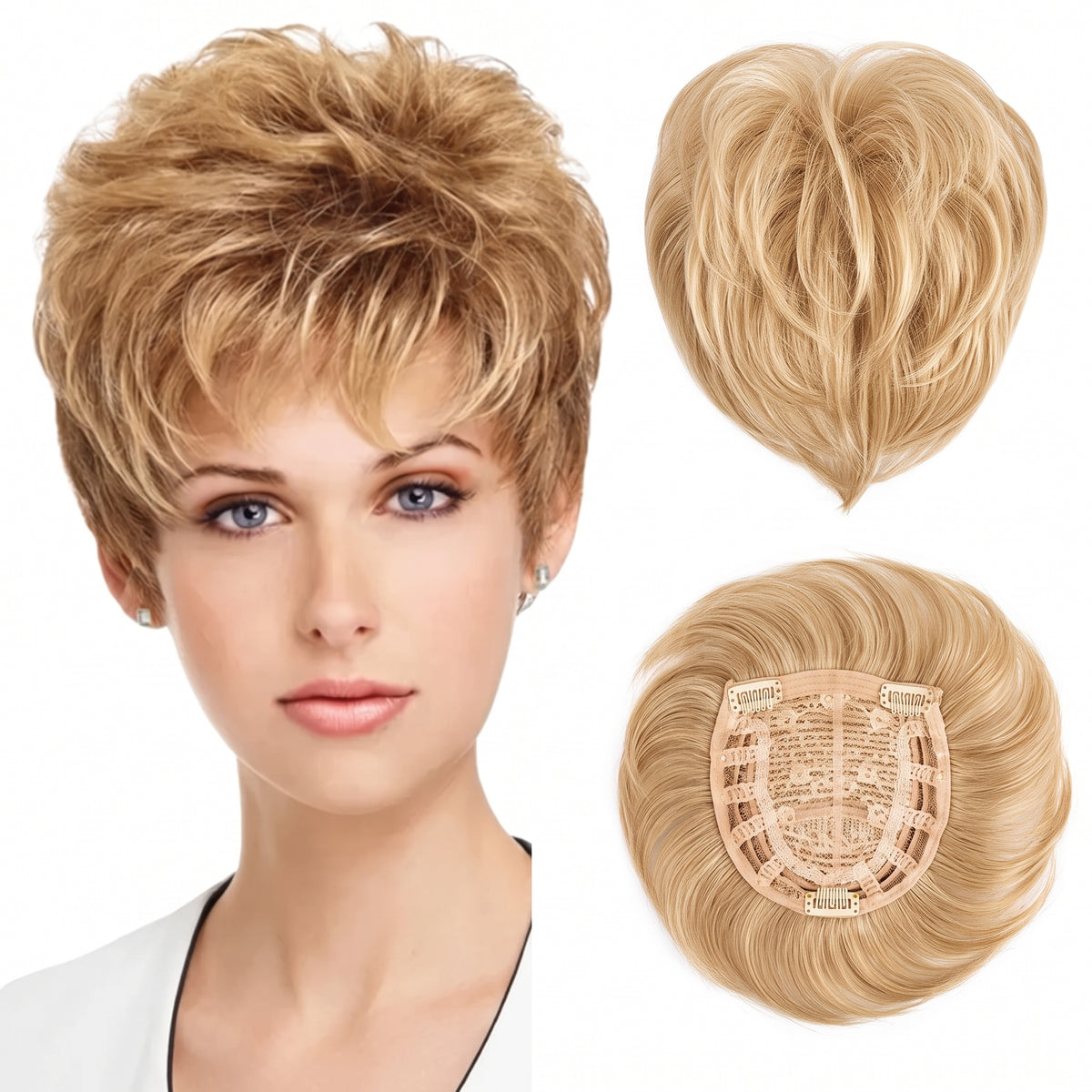 2025年ホットセール 通気性とナチュラル性に優れた薄毛女性用ショートヘアトッパー