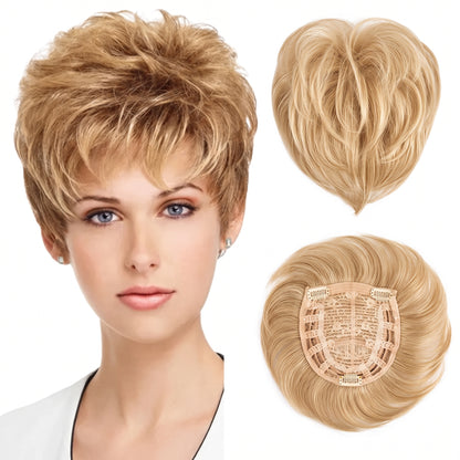 2025年ホットセール 通気性とナチュラル性に優れた薄毛女性用ショートヘアトッパー