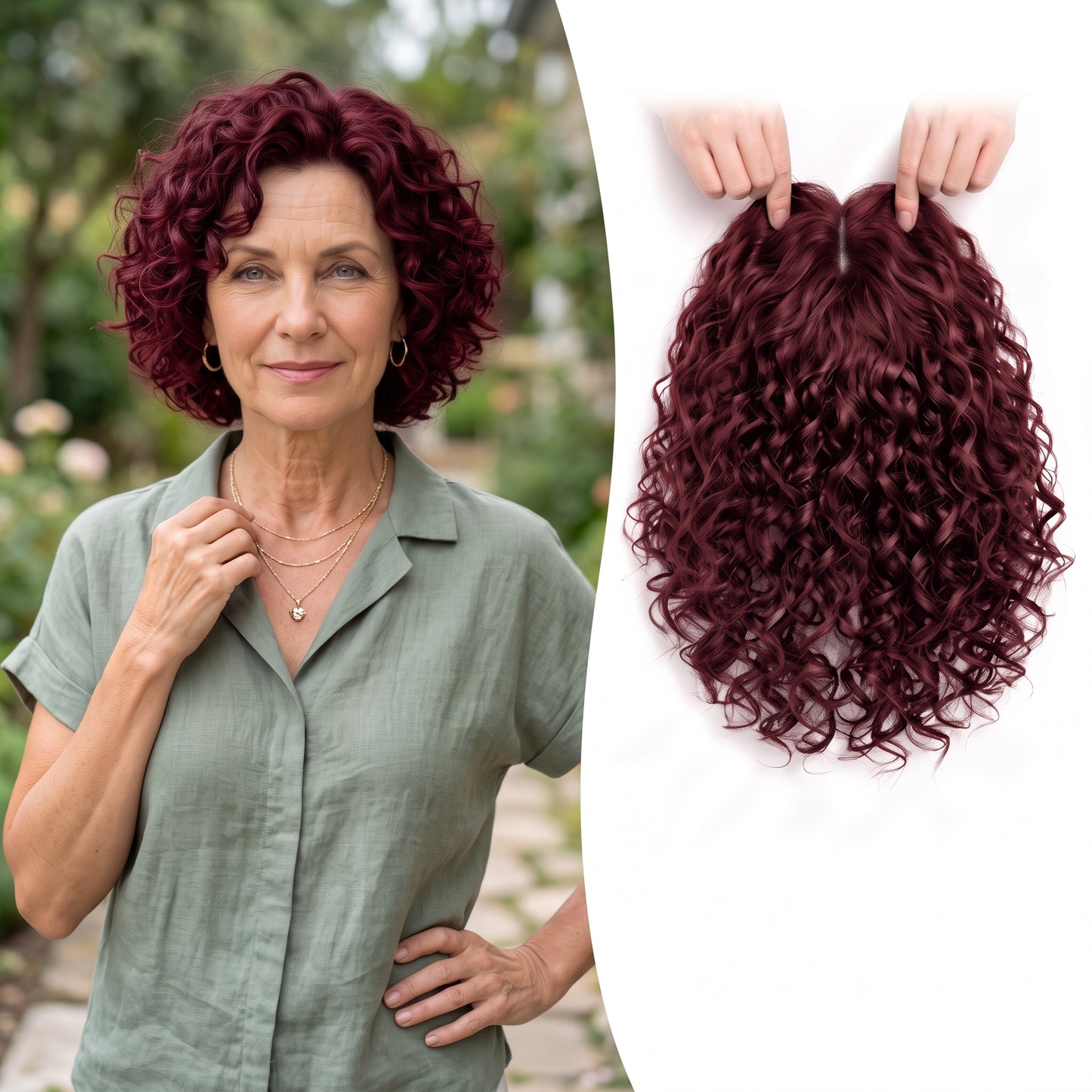 Wool Curl Hair Topper — Seamless Clip-In Piece for Instant Crown Volume & Thinning Roots
