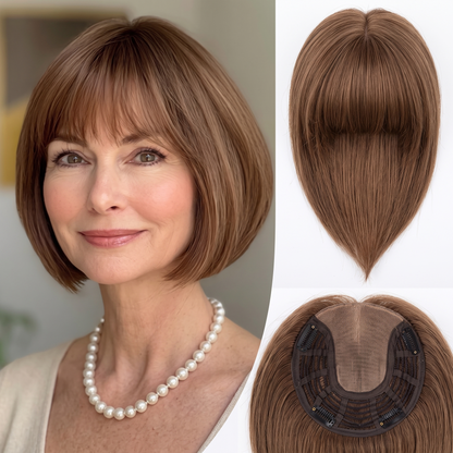 Straight Bob Hair Topper with Bangs – Instant Crown Volume & Coverage for Thinning Hair