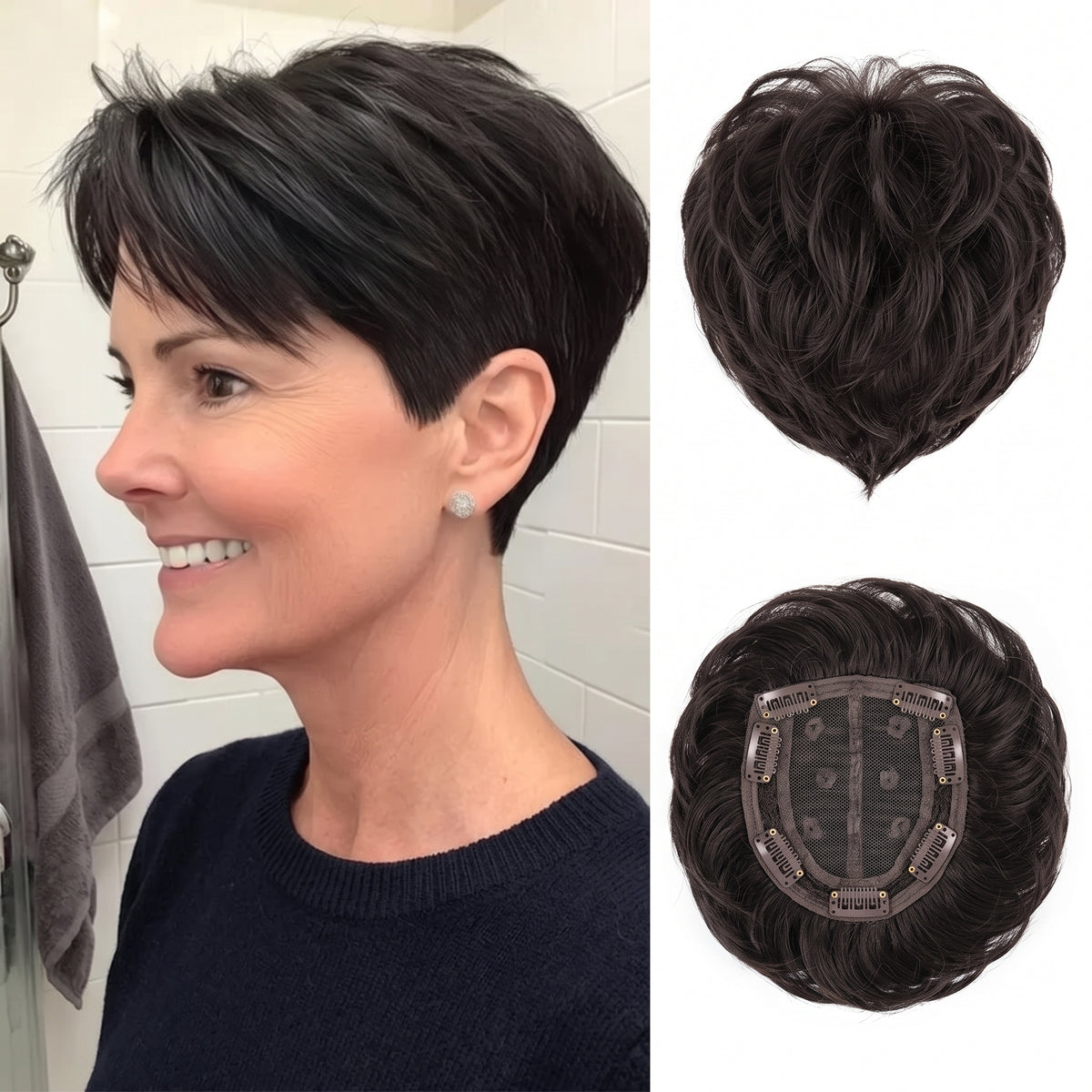 2025年ホットセール 通気性とナチュラル性に優れた薄毛女性用ショートヘアトッパー