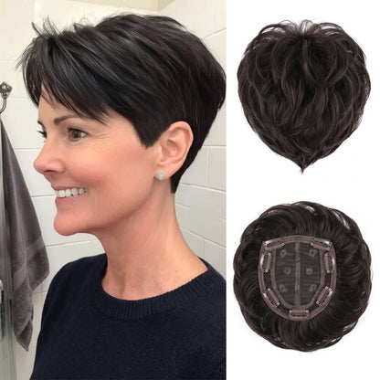 2025年ホットセール 通気性とナチュラル性に優れた薄毛女性用ショートヘアトッパー