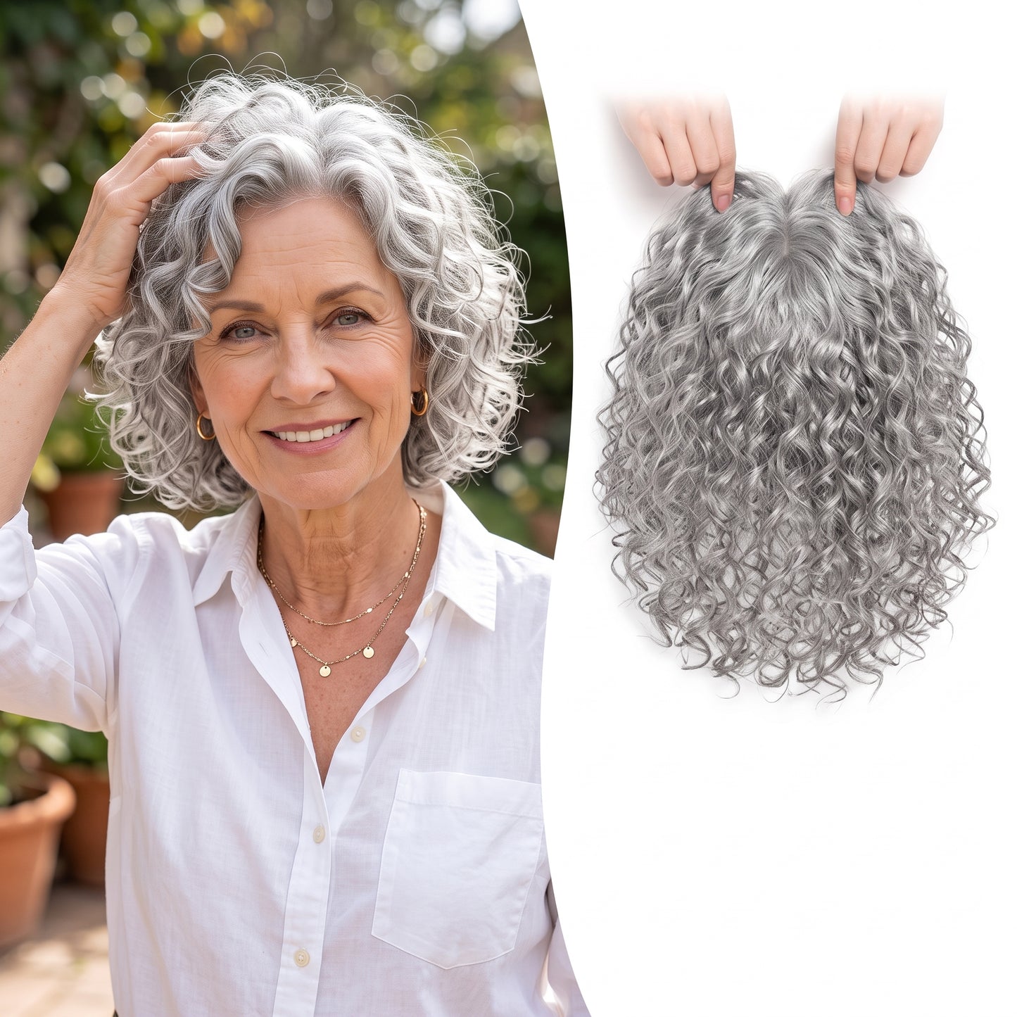 Wool Curl Hair Topper — Seamless Clip-In Piece for Instant Crown Volume & Thinning Roots