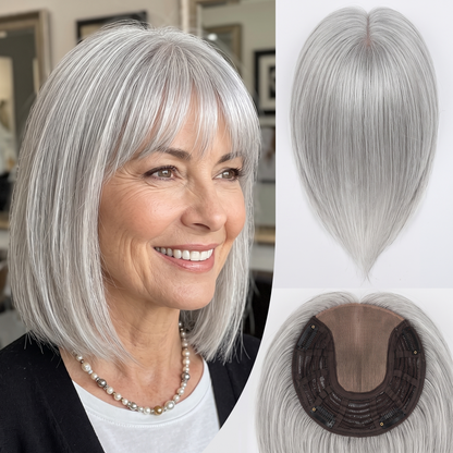 Straight Bob Hair Topper with Bangs – Instant Crown Volume & Coverage for Thinning Hair