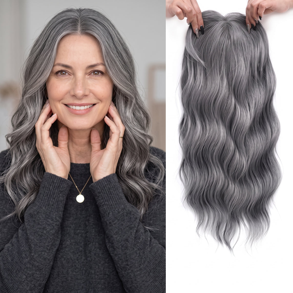 Seamless Wavy Hair Topper for Women – Natural Hairline & Crown Volume