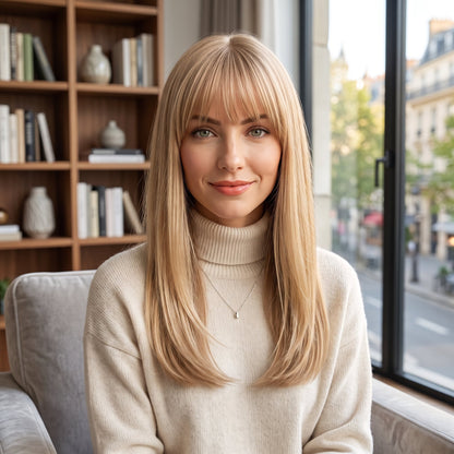 Straight Hair Topper with Bangs – Natural Volume Clip-in for Thinning Hair