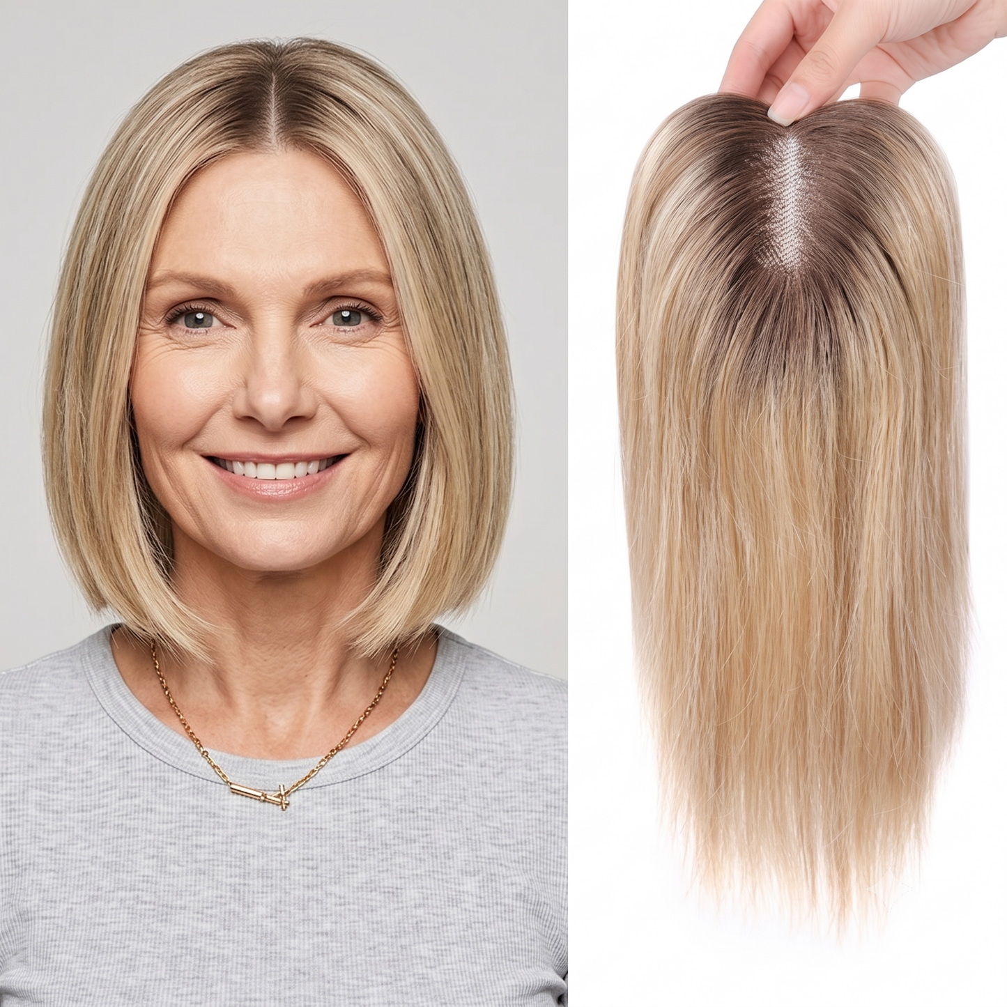Natural Invisible Straight Hair Topper – Seamless Crown Volume for Thinning Hair