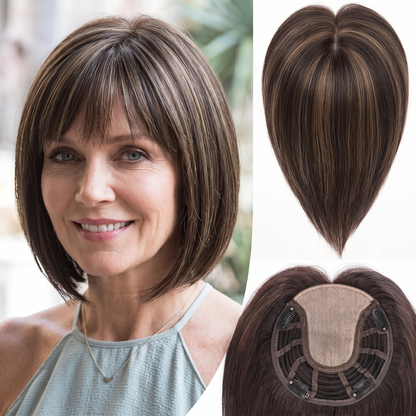 Straight Bob Hair Topper with Bangs – Instant Crown Volume & Coverage for Thinning Hair