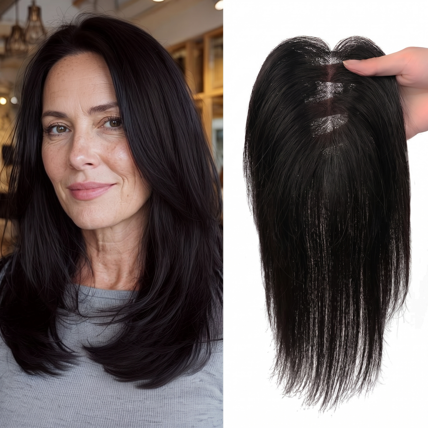Natural Invisible Straight Hair Topper – Seamless Crown Volume for Thinning Hair