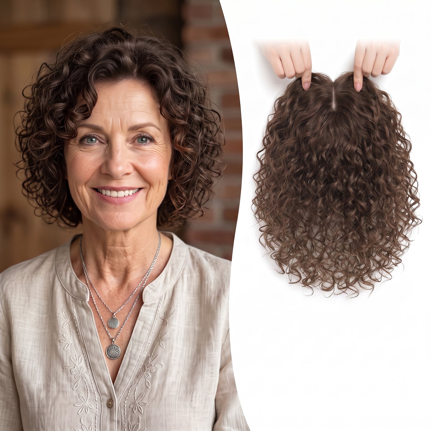 Wool Curl Hair Topper — Seamless Clip-In Piece for Instant Crown Volume & Thinning Roots