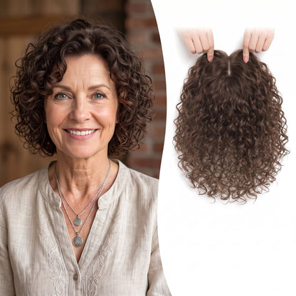 Wool Curl Hair Topper — Seamless Clip-In Piece for Instant Crown Volume & Thinning Roots