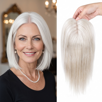 Natural Invisible Straight Hair Topper – Seamless Crown Volume for Thinning Hair