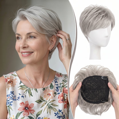 Instant Volume Short Hair Topper - Seamless Clip-In Coverage for Fine & Thinning Hair