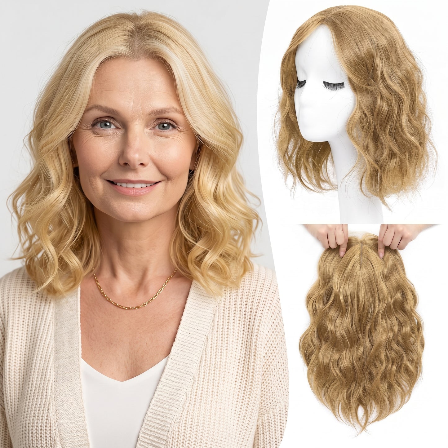 Natural Wavy Hair Topper for Crown Volume & Thinning Hair