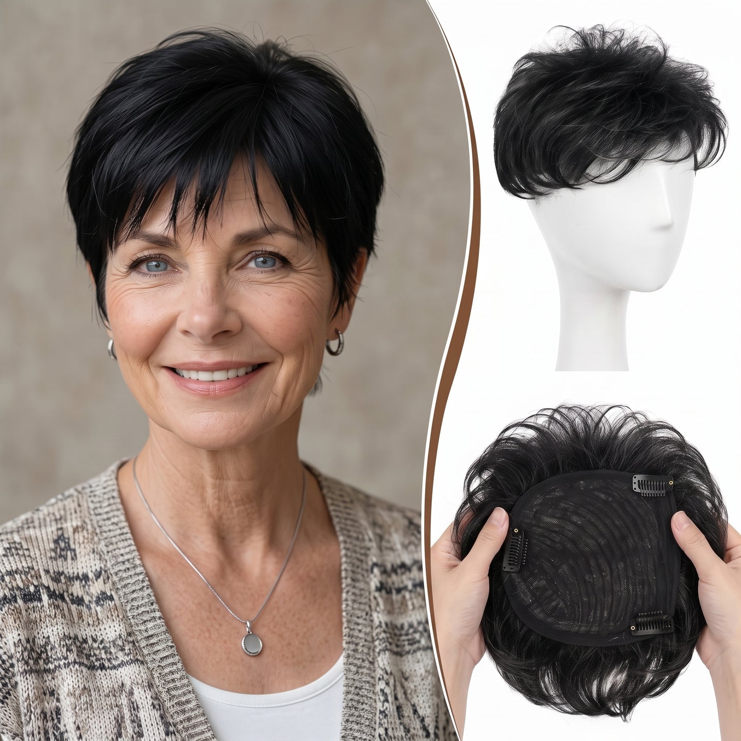 Instant Volume Short Hair Topper - Seamless Clip-In Coverage for Fine & Thinning Hair