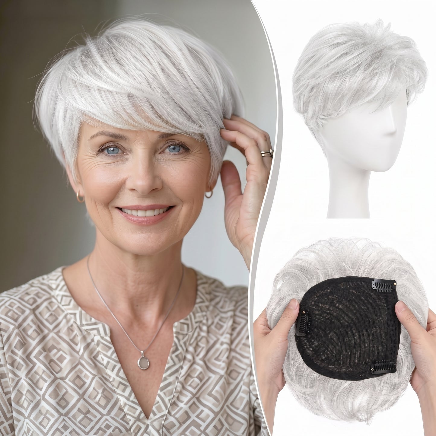 Instant Volume Short Hair Topper - Seamless Clip-In Coverage for Fine & Thinning Hair