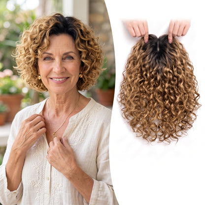 Wool Curl Hair Topper — Seamless Clip-In Piece for Instant Crown Volume & Thinning Roots