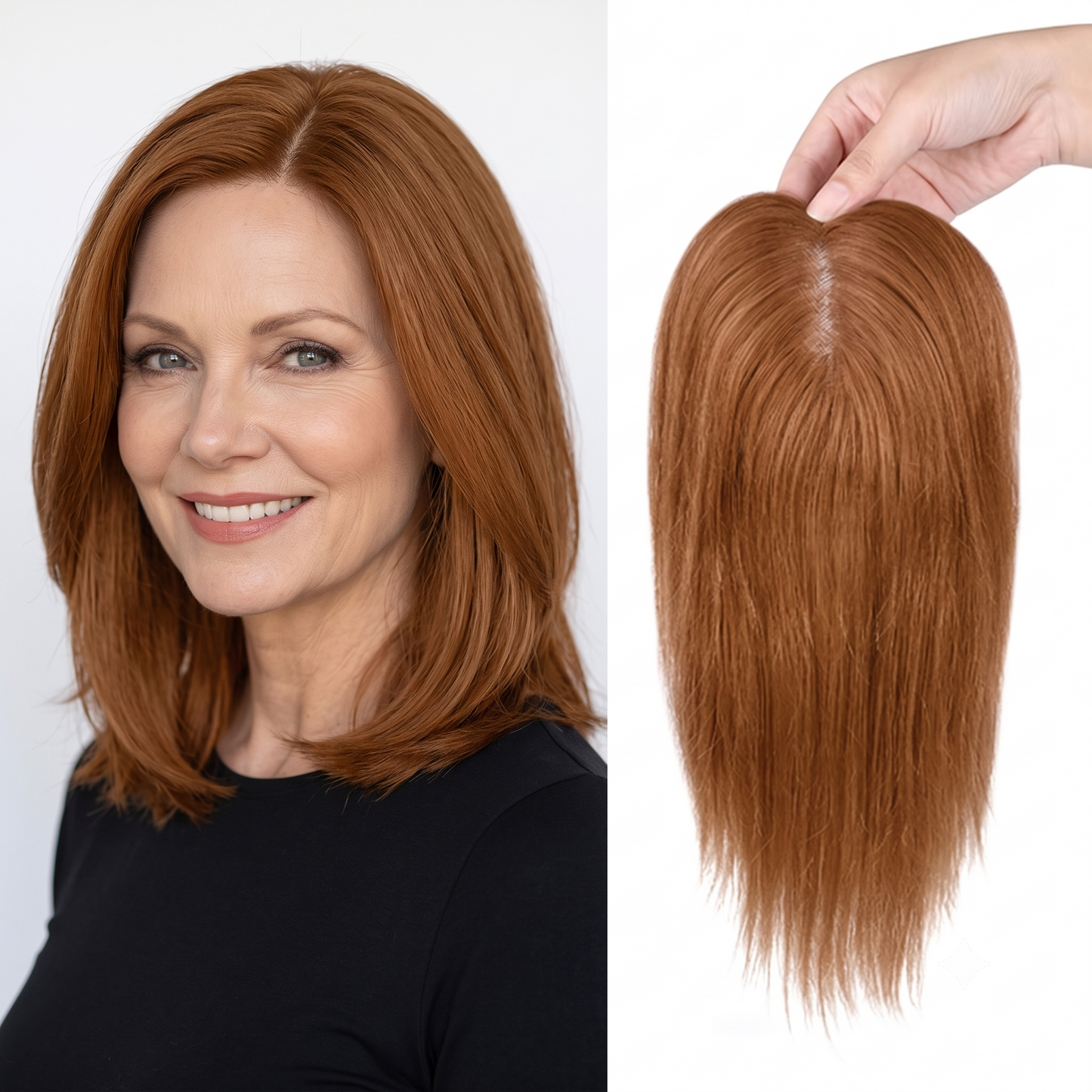 Natural Invisible Straight Hair Topper – Seamless Crown Volume for Thinning Hair