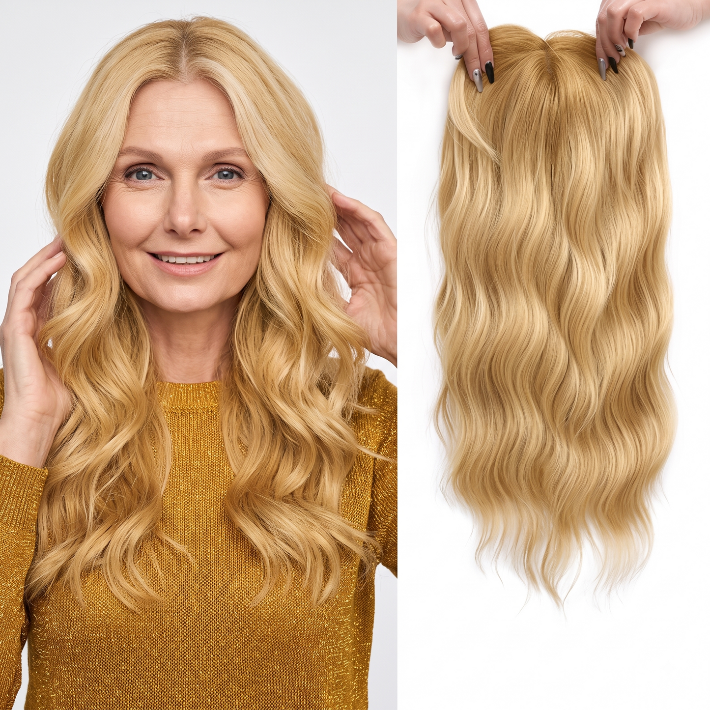 Seamless Wavy Hair Topper for Women – Natural Hairline & Crown Volume