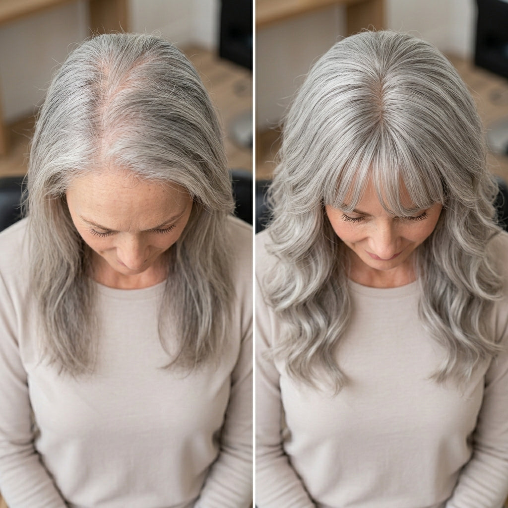 Luxury & Undetectable Natural Wavy Hair Topper With Bangs for Thinning Hair