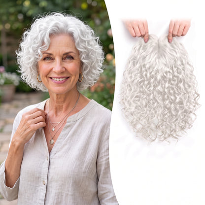 Wool Curl Hair Topper — Seamless Clip-In Piece for Instant Crown Volume & Thinning Roots