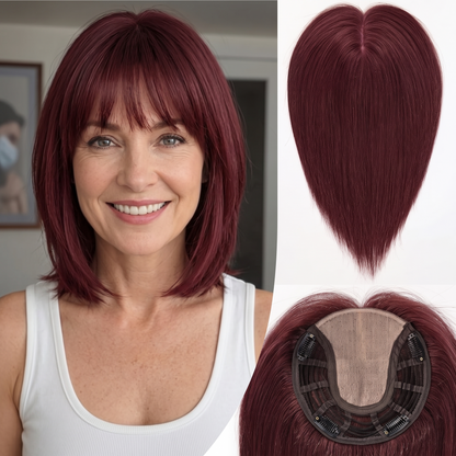 Straight Bob Hair Topper with Bangs – Instant Crown Volume & Coverage for Thinning Hair