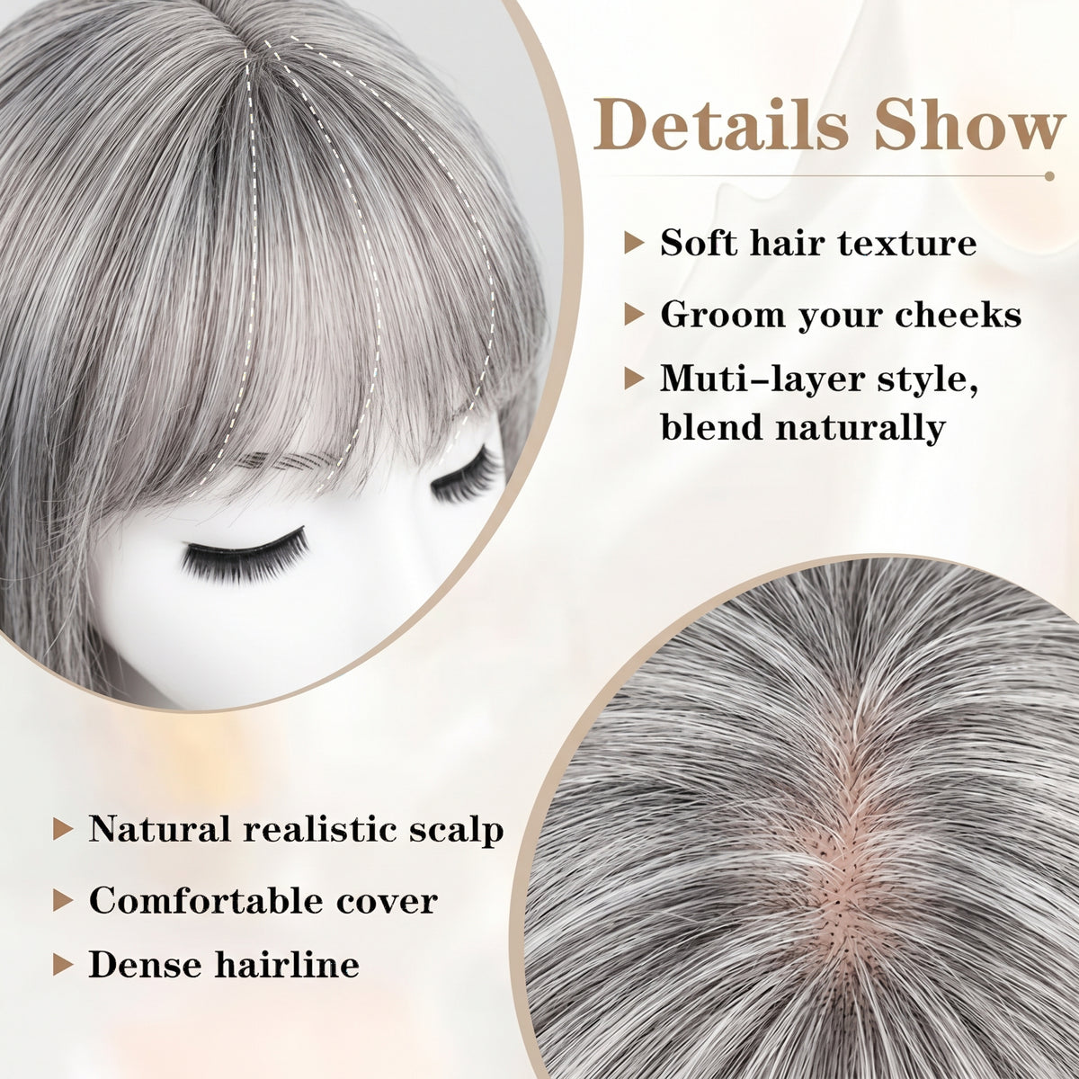 Luxury & Undetectable Natural Wavy Hair Topper With Bangs for Thinning Hair