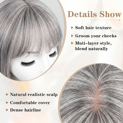 Luxury & Undetectable Natural Wavy Hair Topper With Bangs for Thinning Hair