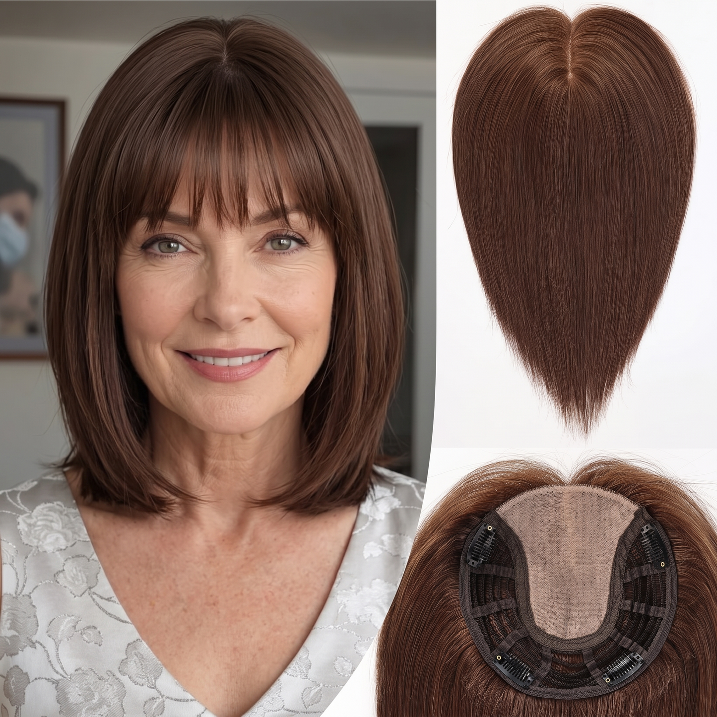 Straight Bob Hair Topper with Bangs – Instant Crown Volume & Coverage for Thinning Hair