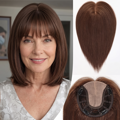 Straight Bob Hair Topper with Bangs – Instant Crown Volume & Coverage for Thinning Hair
