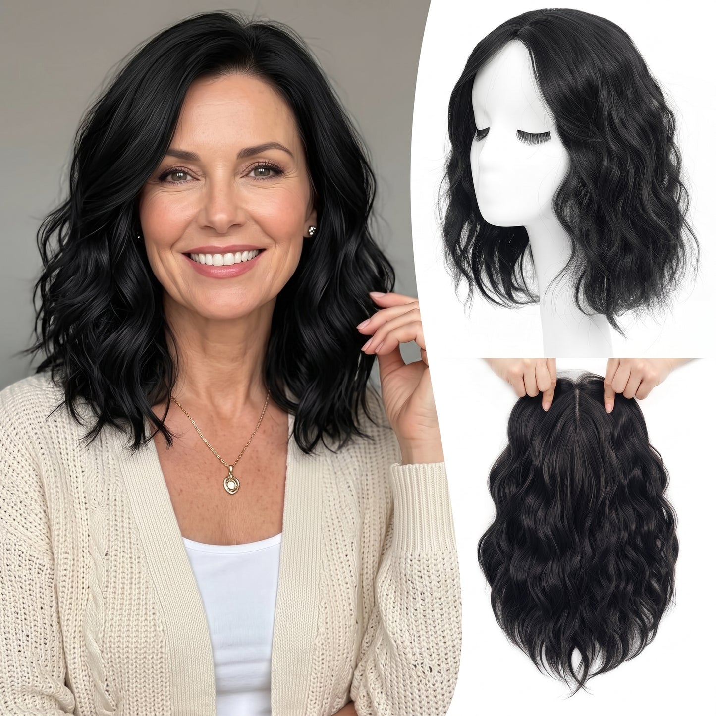 Natural Wavy Hair Topper for Crown Volume & Thinning Hair