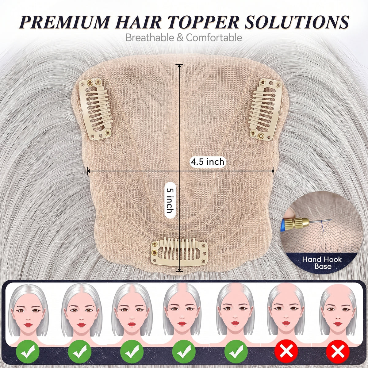 Middle Part Straight Hair Topper for Thinning Hair – Clip In Crown Volume