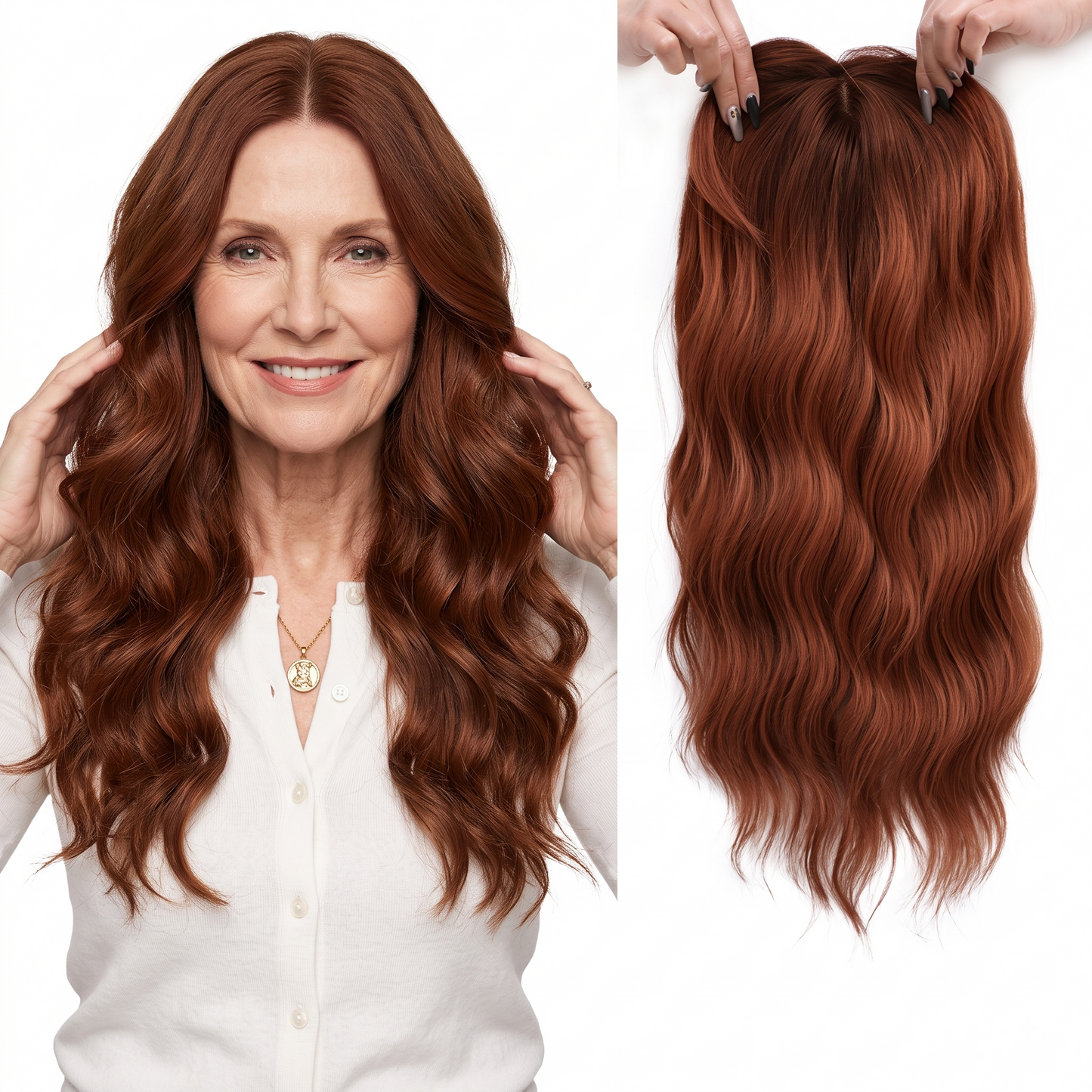 Seamless Wavy Hair Topper for Women – Natural Hairline & Crown Volume