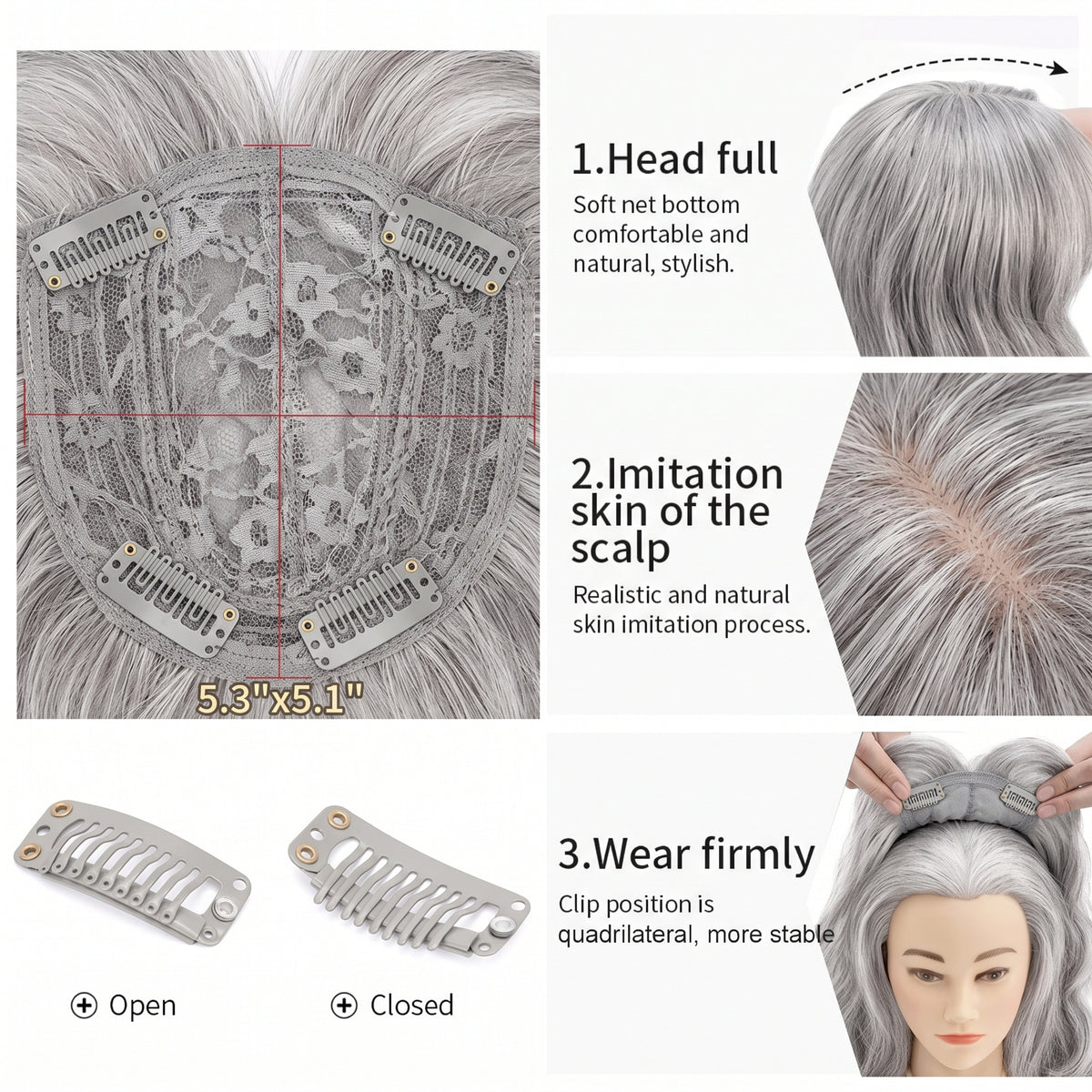 Luxury & Undetectable Natural Wavy Hair Topper With Bangs for Thinning Hair