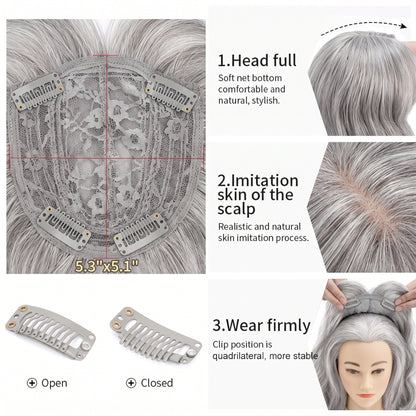 Luxury & Undetectable Natural Wavy Hair Topper With Bangs for Thinning Hair