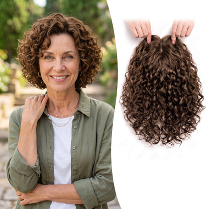 Wool Curl Hair Topper — Seamless Clip-In Piece for Instant Crown Volume & Thinning Roots