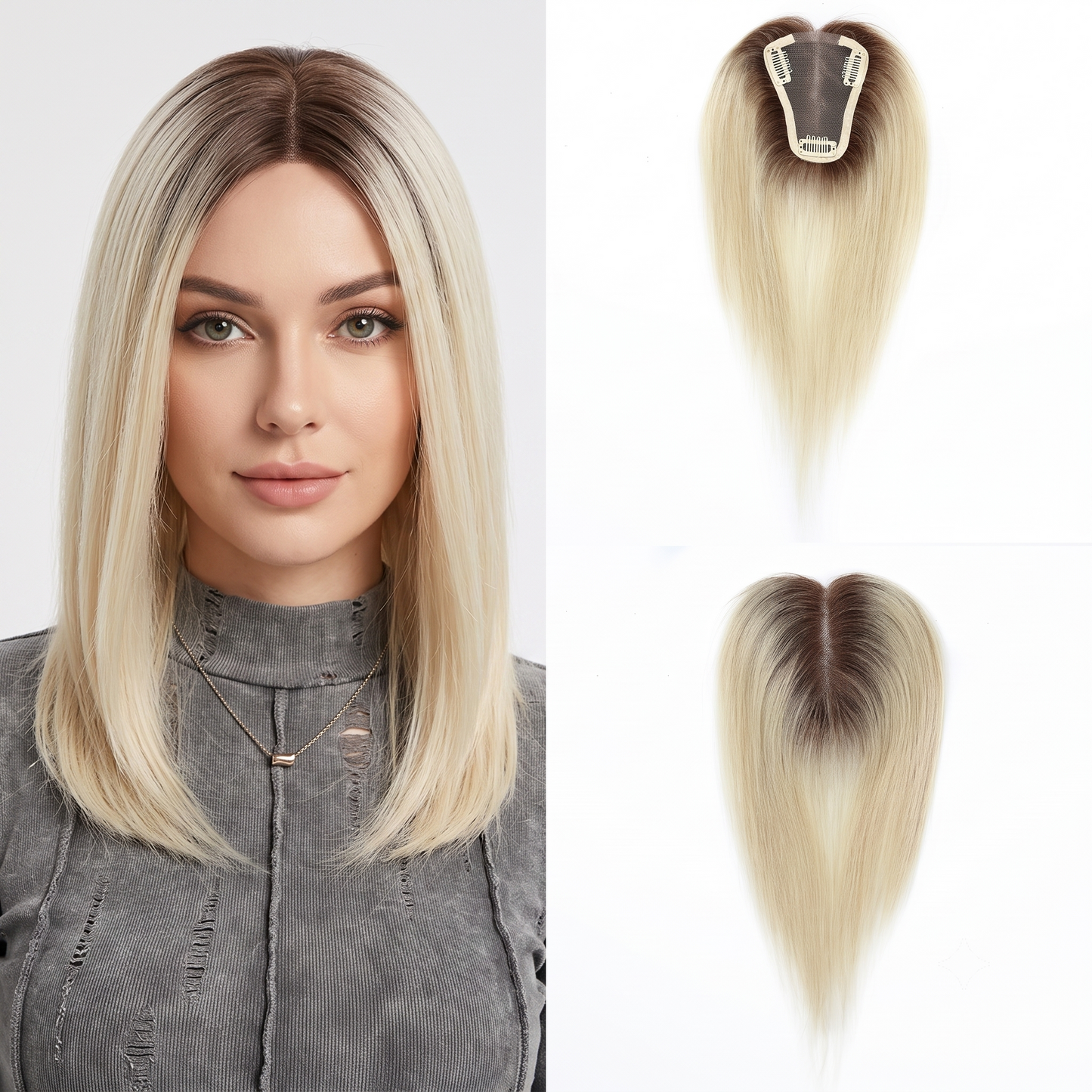 2.7'' x 3.5" Lightweight Human Hair Topper for Seamless Root Volumizing & Grey Coverage