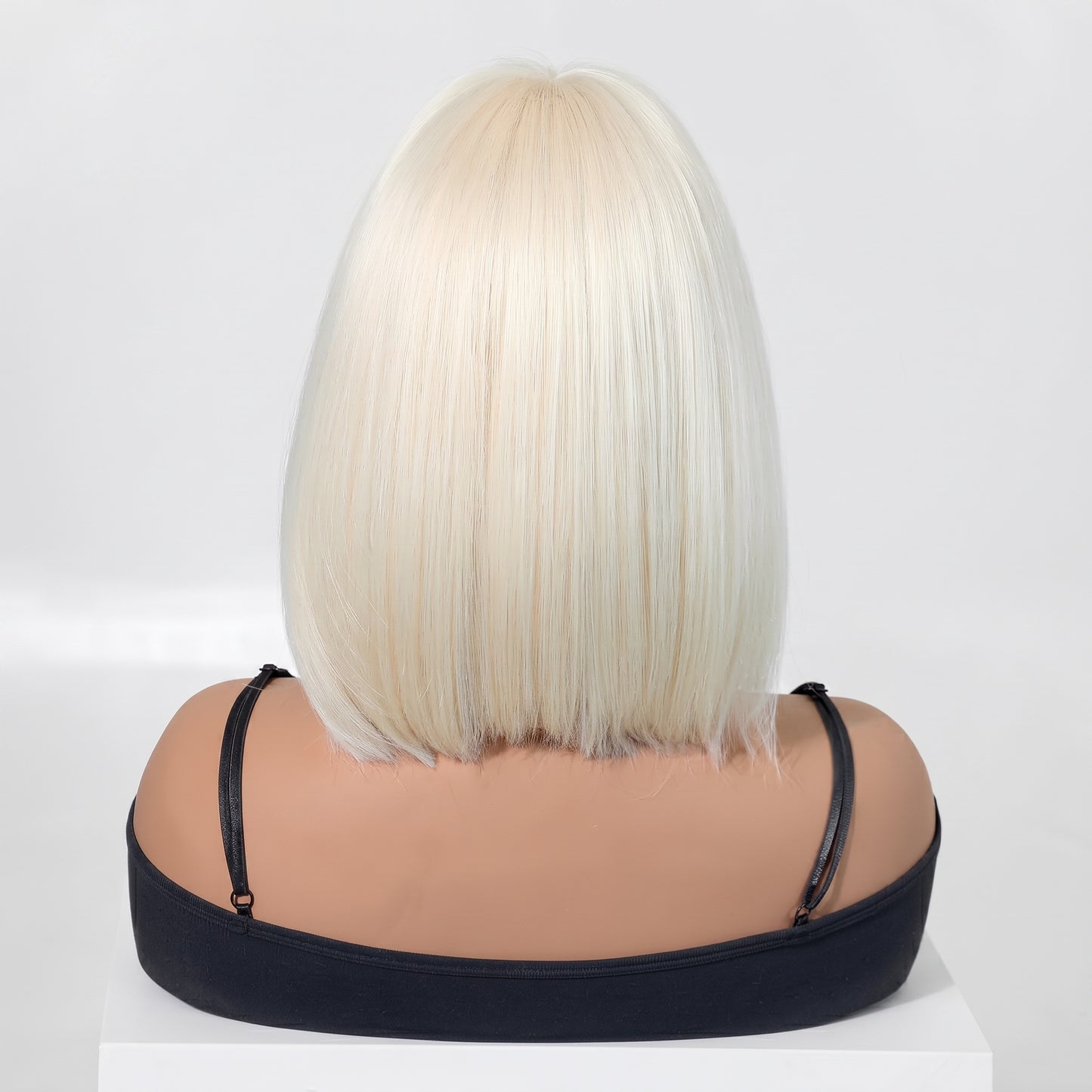 Classic White BOB Wig with Bangs — Short Straight Bobo Hairpiece for Women