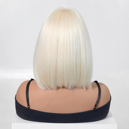 Classic White BOB Wig with Bangs — Short Straight Bobo Hairpiece for Women