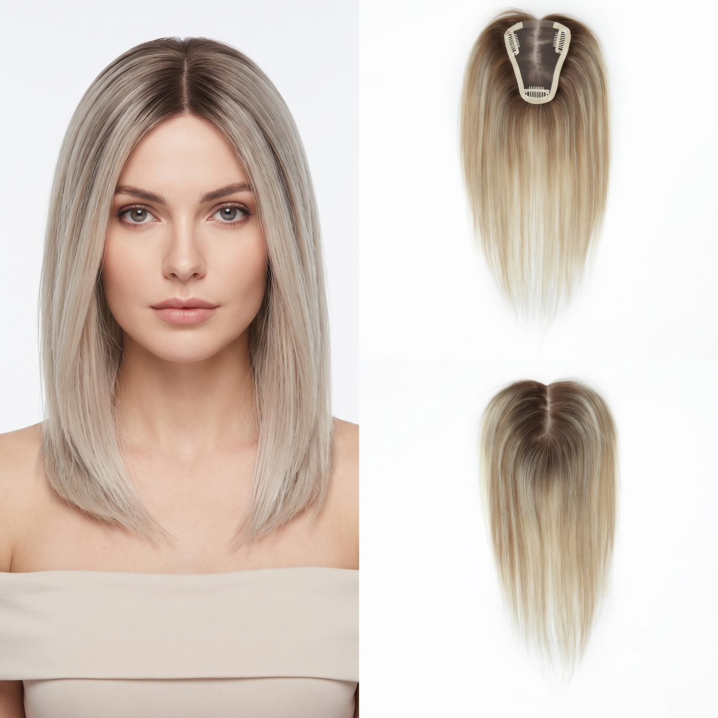 2.7'' x 3.5" Lightweight Human Hair Topper for Seamless Root Volumizing & Grey Coverage