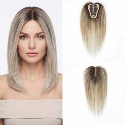 2.7'' x 3.5" Lightweight Human Hair Topper for Seamless Root Volumizing & Grey Coverage