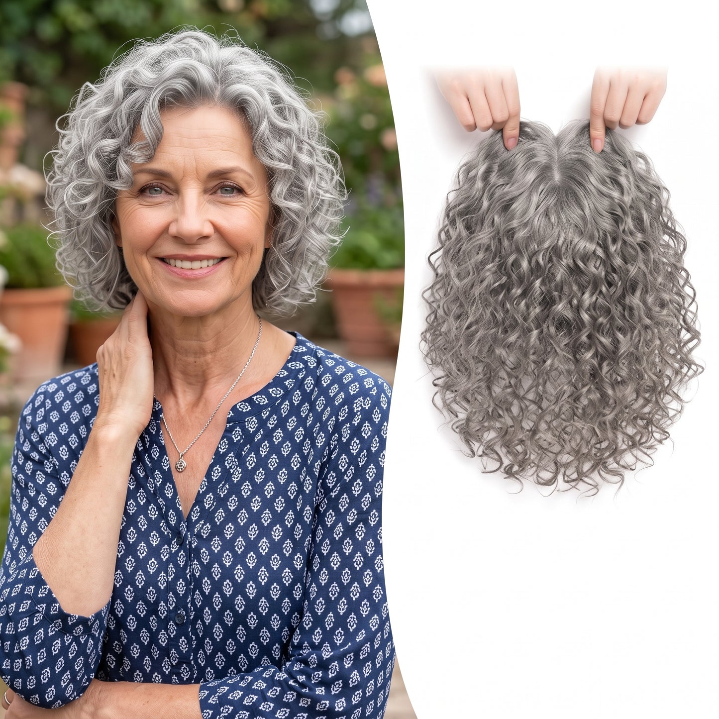 Wool Curl Hair Topper — Seamless Clip-In Piece for Instant Crown Volume & Thinning Roots