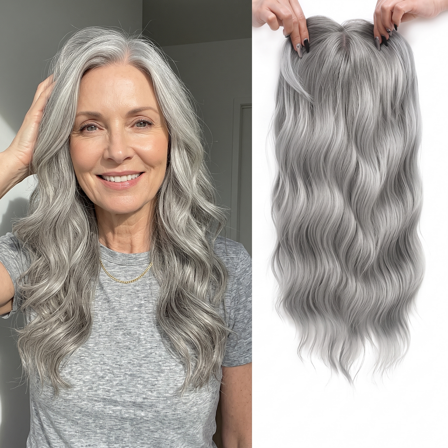 Seamless Wavy Hair Topper for Women – Natural Hairline & Crown Volume