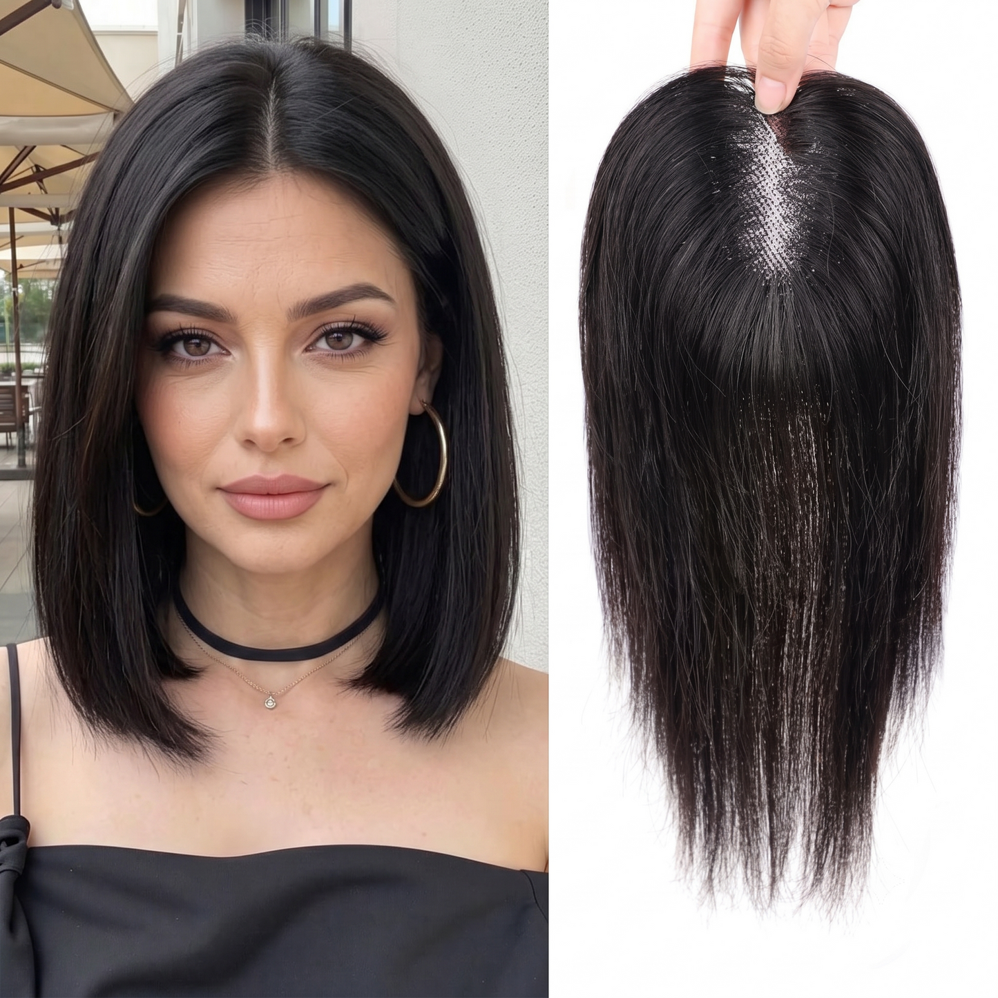 Natural Invisible Straight Hair Topper – Seamless Crown Volume for Thinning Hair