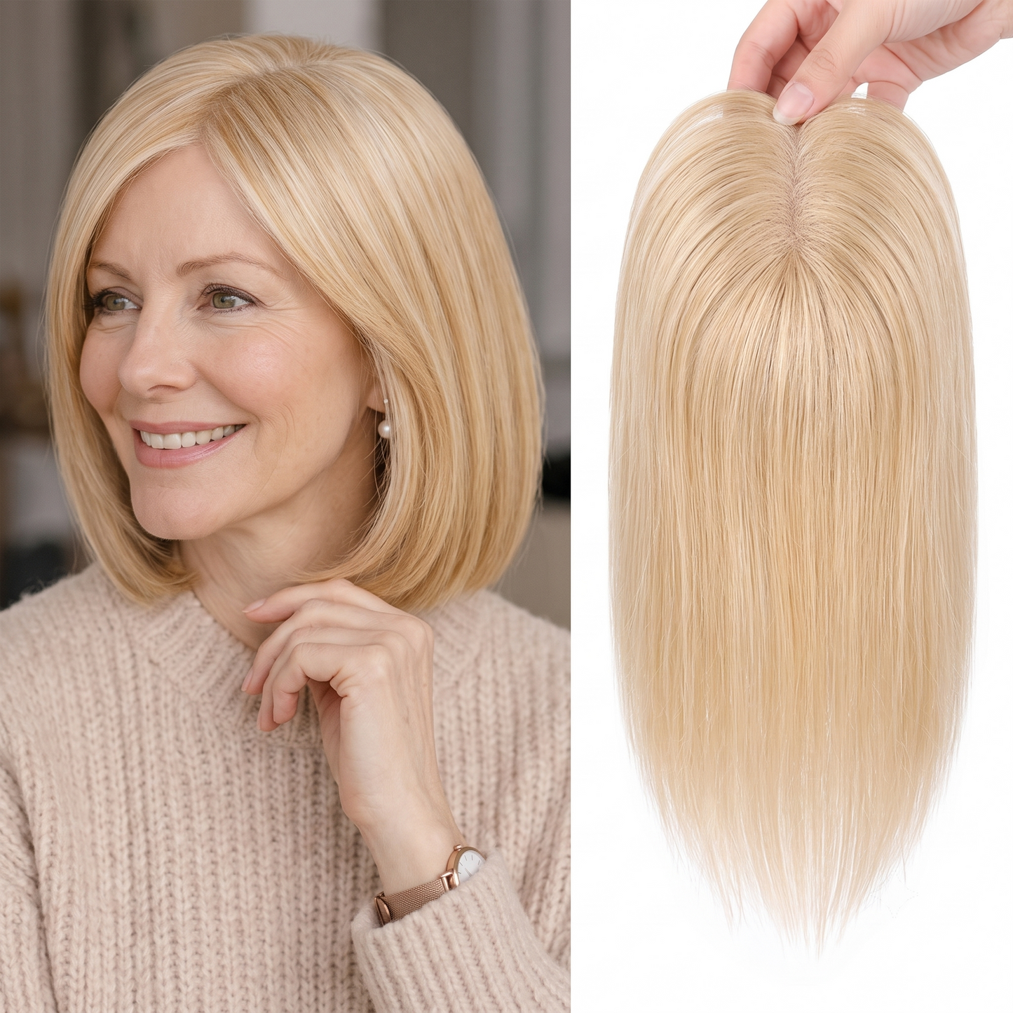 Natural Invisible Straight Hair Topper – Seamless Crown Volume for Thinning Hair