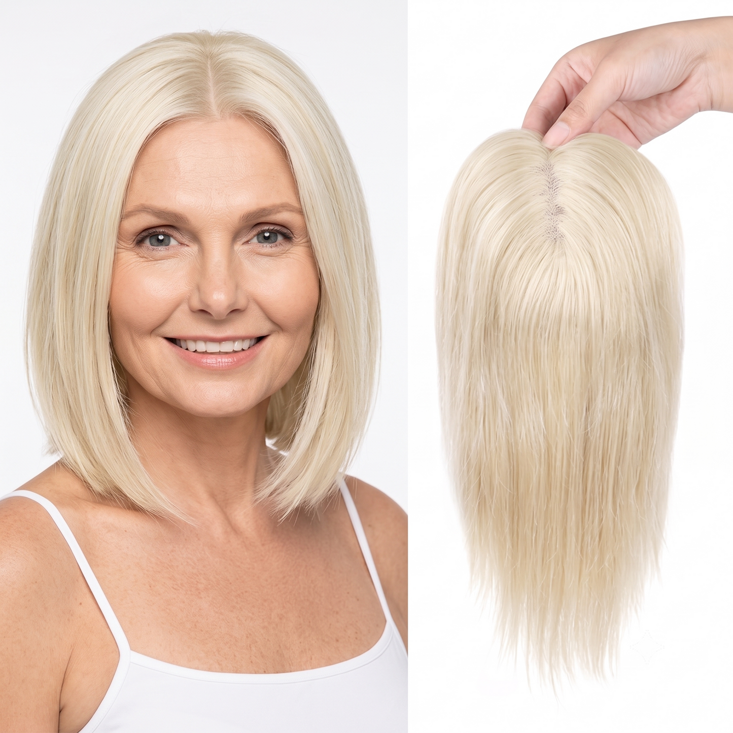 Natural Invisible Straight Hair Topper – Seamless Crown Volume for Thinning Hair