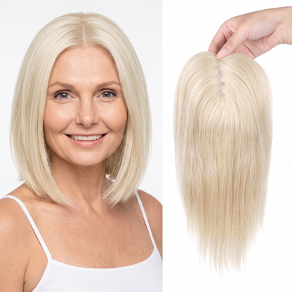 Natural Invisible Straight Hair Topper – Seamless Crown Volume for Thinning Hair