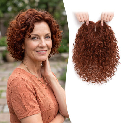 Wool Curl Hair Topper — Seamless Clip-In Piece for Instant Crown Volume & Thinning Roots