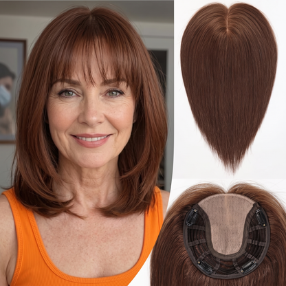 Straight Bob Hair Topper with Bangs – Instant Crown Volume & Coverage for Thinning Hair