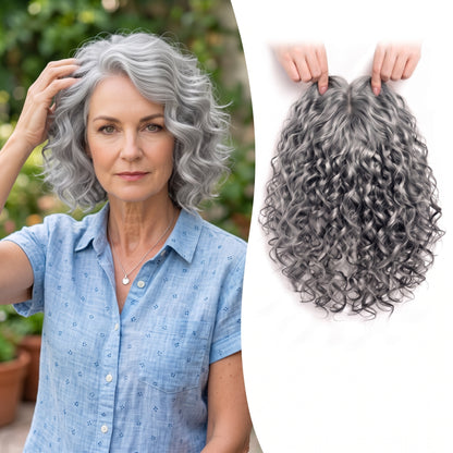 Wool Curl Hair Topper — Seamless Clip-In Piece for Instant Crown Volume & Thinning Roots